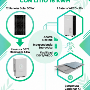 Kit 2 - Autoconsumo 30 kw DEYE + litio weco 16,3 kw